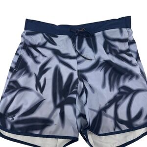 Under Armour Board Shorts Mens Large Blue Tropical Palm Print Quick Dry Stretch